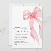 Invitation Pink Bow Little Miss Onederful Girl 1er anniversai (Devant)