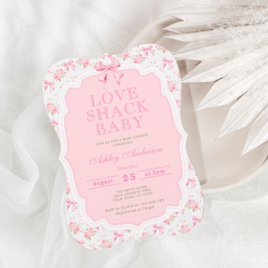 Invitation Pink Bow Love Shack Girl Baby shower