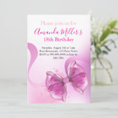 Invitation Pink bow luxe anniversaire magnétique (Debout devant)