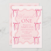 Invitation Pink Bow Magique Une fête d'anniversaire (Devant / Derrière)
