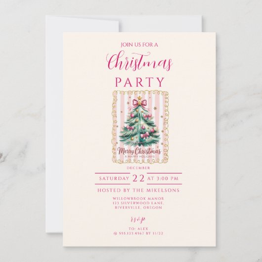Invitation Pink Bow Merry Christmas (Devant)