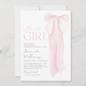 Invitation Pink Bow Minimalist C'est un Baby shower de fille (Devant)