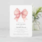 Invitation Pink Bow moderne Coquette Baby shower fille (Debout devant)