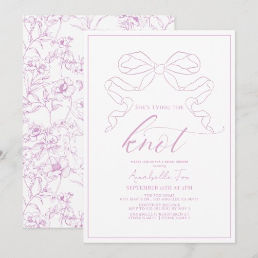 Invitation Pink Bow nouer la Fête des mariées de noeud (Devant / Derrière)