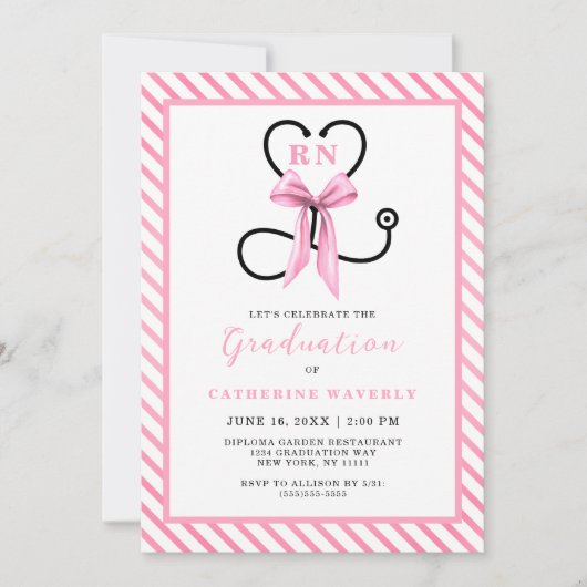 Invitation Pink Bow Nursing School Graduation Party (Devant)
