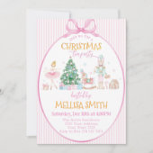 Invitation Pink Bow Nutcracker Christmas Tea Party (Devant)