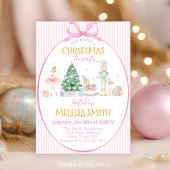 Invitation Pink Bow Nutcracker Christmas Tea Party
