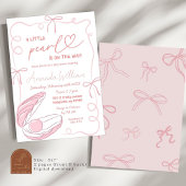 Invitation Pink Bow Ocean Petit Pearl Girl Baby shower