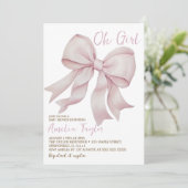Invitation Pink Bow Oh Girl Baby shower élégant (Debout devant)