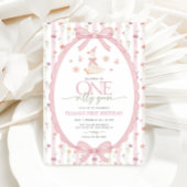 Invitation Pink Bow One Silly Goose Floral 1st Birthday