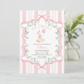 Invitation Pink Bow One Silly Goose Floral Girl 1st Birthday (Debout devant)