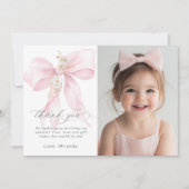 Invitation Pink Bow Onedering Floral Photo Anniversaire Merci (Devant)