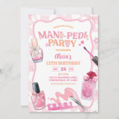 Invitation Pink Bow Pastel Retro Mani Pedi Party Birthday (Devant)