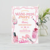 Invitation Pink Bow Pastel Retro Mani Pedi Party Birthday (Debout devant)