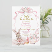 Invitation Pink Bow Pearl Let's Par-tea Bunny Girl Birthday (Debout devant)