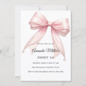 Invitation Pink bow pearls elegant Sweet 16 luxury (Devant)