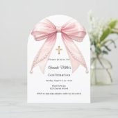 Invitation Pink bow pearls girl elegant Confirmation Arch (Debout devant)