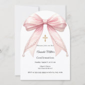 Invitation Pink bow pearls girl elegant Confirmation Arch (Devant)