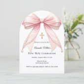 Invitation Pink bow pearls girl elegant First Communion Arch (Debout devant)