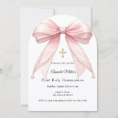 Invitation Pink bow pearls girl elegant First Communion Arch (Devant)