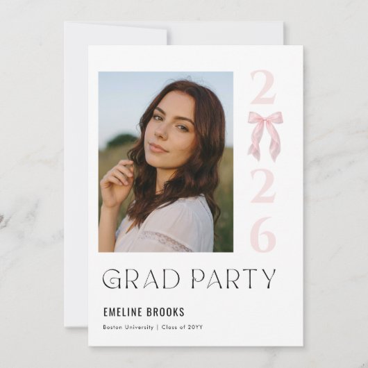 Invitation Pink Bow Photo Grad Party Graduation (Devant)