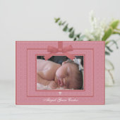 Invitation Pink Bow Pink Baby Girl Photo Christening (Debout devant)