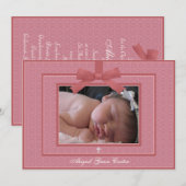 Invitation Pink Bow Pink Baby Girl Photo Christening (Devant / Derrière)