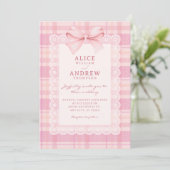 Invitation Pink bow plaid wedding (Debout devant)