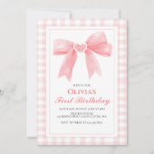 Invitation Pink Bow preppy Coquette 1er anniversaire (Devant)