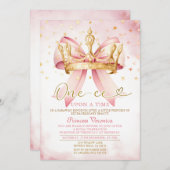 Invitation Pink Bow Princess ONE-CE Upon a time 1st birthday (Devant / Derrière)