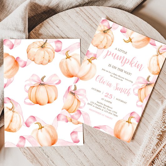 Invitation Pink Bow Pumpkin Baby Shower