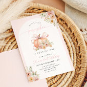 Invitation Pink Bow Pumpkin Floral First Birthday