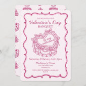Invitation Pink Bow Retro Coquette Cake Valentine (Devant / Derrière)