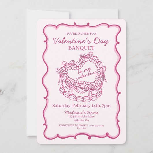 Invitation Pink Bow Retro Coquette Cake Valentine (Devant)