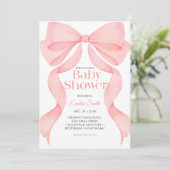 Invitation Pink bow ribbon baby shower  (Debout devant)