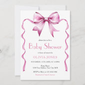 Invitation Pink Bow ribbon Baby Shower (Devant)