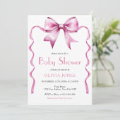 Invitation Pink Bow ribbon Baby Shower (Debout devant)
