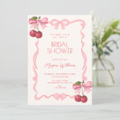 Invitation Pink bow ribbon cherry bridal shower (Debout devant)