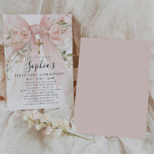 Invitation Pink Bow Rose Floral Girl First Communion