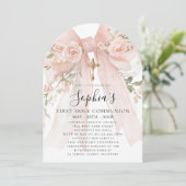 Invitation Pink Bow Rose Floral Girl First Communion Arch (Debout devant)