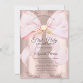 Invitation Pink Bow Rose Gold First Holy Communion   (Devant)