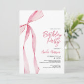 Invitation Pink Bow Ruban fête d'anniversaire Script (Debout devant)
