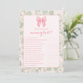 Invitation Pink Bow Sage Green Baby Girl Douche Jeu (Debout devant)