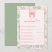 Invitation Pink Bow Sage Green Baby Girl Douche Jeu (Devant / Derrière)