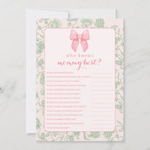 Invitation Pink Bow Sage Green Baby Girl Douche Jeu