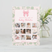 Invitation Pink Bow Sage Green Baby Girl Douche Jeu (Debout devant)