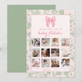 Invitation Pink Bow Sage Green Baby Girl Douche Jeu (Devant / Derrière)
