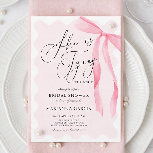 Invitation Pink Bow She is Tying the Knot Bridal Shower