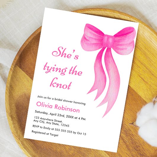 Invitation Pink Bow She's Tying the Knot Bridal Shower 