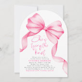 Invitation Pink Bow She's Tying the Knot Bridal Shower Photo (Devant)